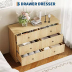 Commode à 6 tiroirs pour chambre à coucher, commode horizontale, commode en bois à panneaux cannelés, commode de chambre à coucher peu encombrante pour le rangement des vêtements, naturelle
