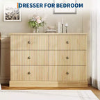 Commode à 6 tiroirs pour chambre à coucher, commode horizontale, commode en bois à panneaux cannelés, commode de chambre à coucher peu encombrante pour le rangement des vêtements, naturelle