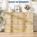 Commode à 6 tiroirs pour chambre à coucher, commode horizontale, commode en bois à panneaux cannelés, commode de chambre à coucher peu encombrante pour le rangement des vêtements, naturelle