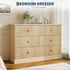 Commode à 6 tiroirs pour chambre à coucher, commode horizontale, commode en bois à panneaux cannelés, commode de chambre à coucher peu encombrante pour le rangement des vêtements, naturelle
