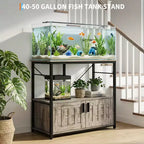 Meuble de support d'aquarium 150-190 litres, double niveau en métal et bois, capacité 300 kg, pieds réglables - Gris