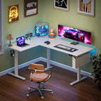 White 63 Inch L Shaped Electric Standing Desk Adjustable Height Sit to Stand Corner Computer Table Reversible Memory Presets Home Office Workstation