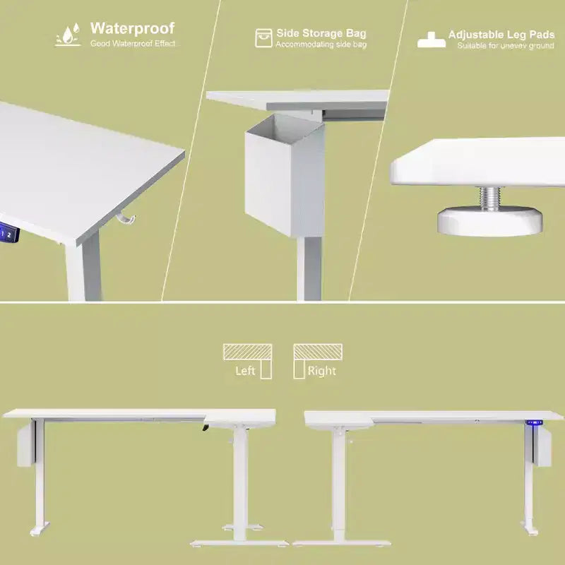Bureau électrique debout en forme de L de 63 pouces, réglable en hauteur, de la position assise à la position debout, table d'ordinateur de coin réversible avec préréglages de mémoire, poste de travail pour bureau à domicile