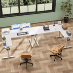 Bureau électrique debout en forme de L de 63 pouces, réglable en hauteur, de la position assise à la position debout, table d'ordinateur de coin réversible avec préréglages de mémoire, poste de travail pour bureau à domicile