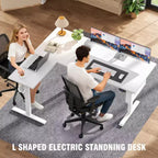Bureau électrique debout en forme de L de 63 pouces, réglable en hauteur, de la position assise à la position debout, table d'ordinateur de coin réversible avec préréglages de mémoire, poste de travail pour bureau à domicile