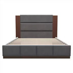 Lit plateforme rembourré Polibi avec tête de lit en bois étendue