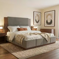 Polibi Upholstered Platform Bed with Extended Wood Headboard