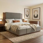 Polibi Upholstered Platform Bed with Extended Wood Headboard
