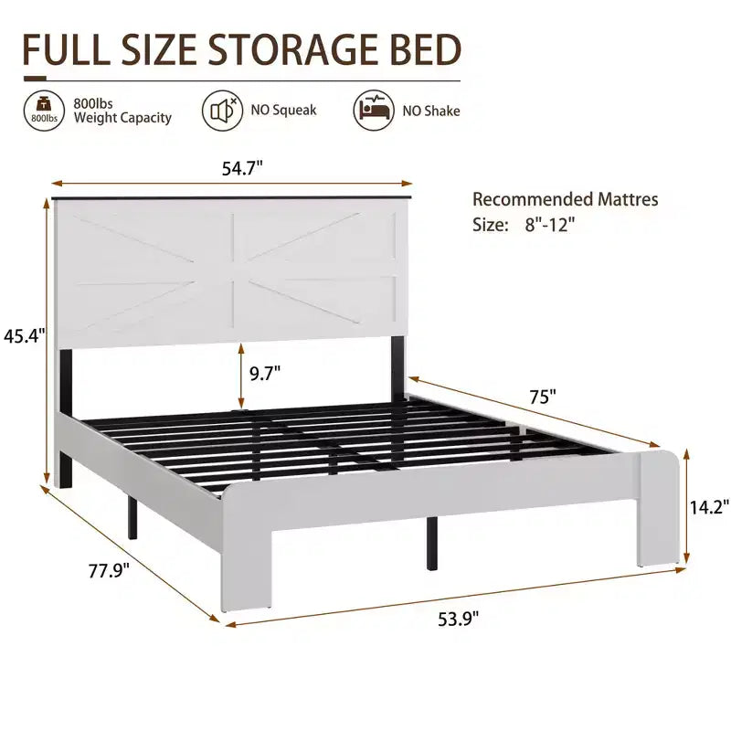 Lit plateforme double/grand lit/très grand lit avec tête de lit, cadre de lit plateforme en bois style ferme avec grand rangement sous le lit