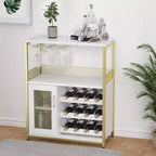 Meuble de Bar à Café et à Vins avec Porte-Bouteilles Amovible, Support à Verres, Tiroir et Porte en Maille, Buffet de Rangement pour Salle à Manger, Cuisine
