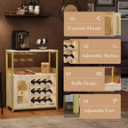 Meuble de Bar à Café et à Vins avec Porte-Bouteilles Amovible, Support à Verres, Tiroir et Porte en Maille, Buffet de Rangement pour Salle à Manger, Cuisine