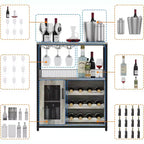 Meuble de Bar à Café et à Vins avec Porte-Bouteilles Amovible, Support à Verres, Tiroir et Porte en Maille, Buffet de Rangement pour Salle à Manger, Cuisine