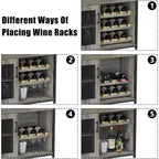 Meuble de Bar à Café et à Vins avec Porte-Bouteilles Amovible, Support à Verres, Tiroir et Porte en Maille, Buffet de Rangement pour Salle à Manger, Cuisine