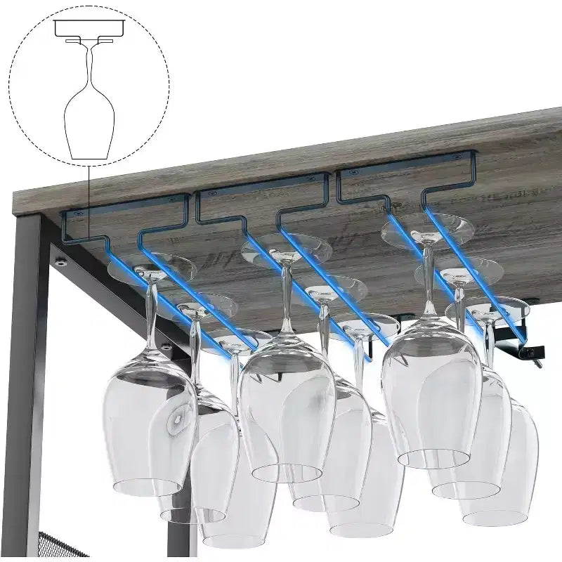 Meuble de Bar à Café et à Vins avec Porte-Bouteilles Amovible, Support à Verres, Tiroir et Porte en Maille, Buffet de Rangement pour Salle à Manger, Cuisine