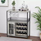 Meuble de Bar à Café et à Vins avec Porte-Bouteilles Amovible, Support à Verres, Tiroir et Porte en Maille, Buffet de Rangement pour Salle à Manger, Cuisine