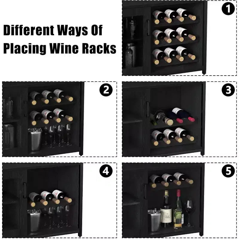 Meuble de Bar à Café et à Vins avec Porte-Bouteilles Amovible, Support à Verres, Tiroir et Porte en Maille, Buffet de Rangement pour Salle à Manger, Cuisine