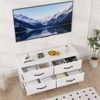 Meuble TV avec support pour téléviseurs de 32 à 75 pouces, console multimédia moderne avec 4 grands tiroirs, commode de centre de divertissement pour salon et chambre