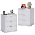 Set of 2 Fluted bedside tables  Modern Bedside Tables with 2 or 3 Drawers, Open Storage Cabinet, Metal Handles, Rounded Safety Corners