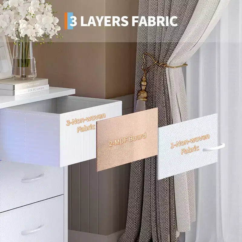 Commode noire de 160 cm de large avec 10 tiroirs en tissu, prise électrique intégrée, meuble de rangement moderne pour chambre et support TV pour vêtements et salon