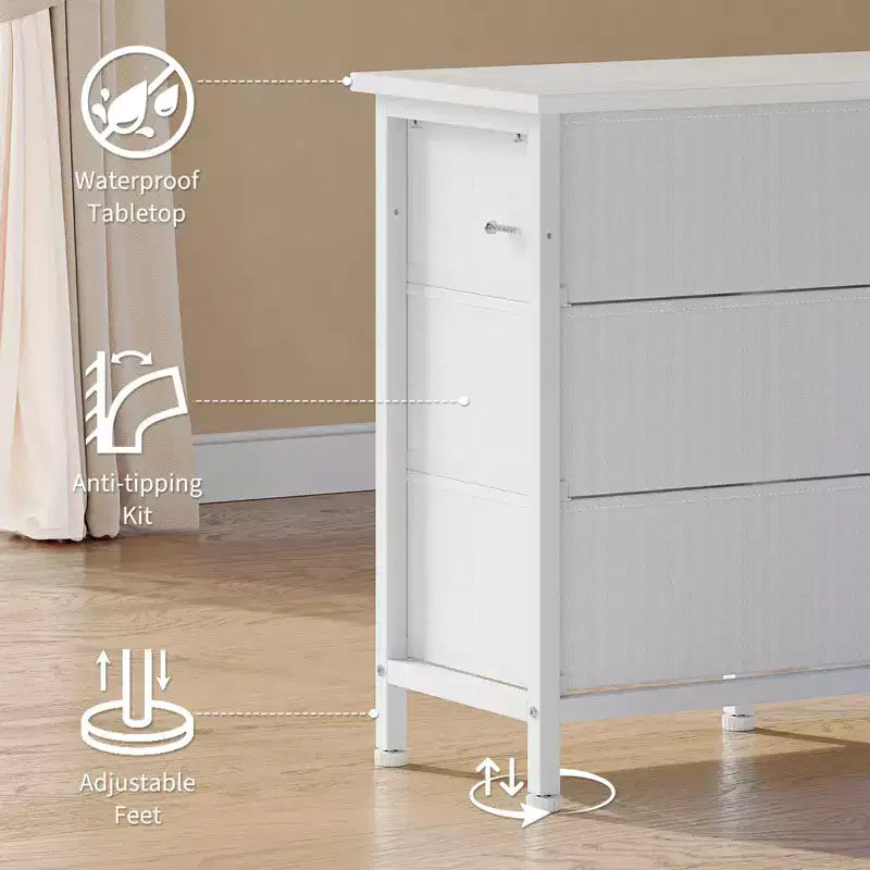 Commode noire de 160 cm de large avec 10 tiroirs en tissu, prise électrique intégrée, meuble de rangement moderne pour chambre et support TV pour vêtements et salon