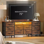 Commode noire de 160 cm de large avec 10 tiroirs en tissu, prise électrique intégrée, meuble de rangement moderne pour chambre et support TV pour vêtements et salon