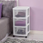 Chariot de rangement Sterilite à 3 tiroirs, Organisateur roulant moyen en plastique, Blanc, Lot de 2