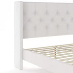 Lit plateforme rembourré Martha Stewart Carmy avec tête de lit capitonnée à oreilles et longerons rembourrés, sommier à lattes en bois, pas besoin de sommier à ressorts