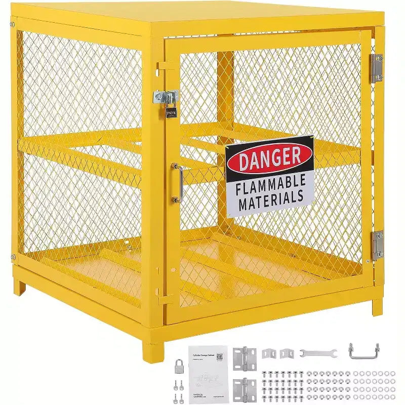 Heavy-Duty Storage Cabinet for 4 Gas Cylinders, Lockable Powder-Coated Steel Cage with Guardrails, Compact 31x30x35 Inch Propane Tank Storage