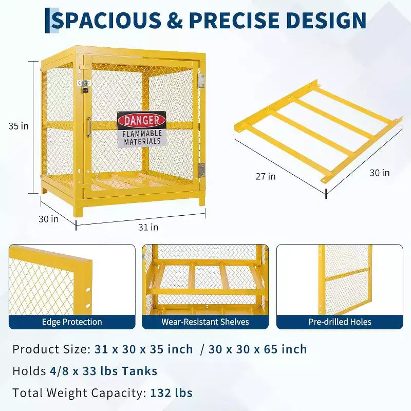Armoire de stockage robuste pour 4 bouteilles de gaz, cage en acier thermolaqué verrouillable avec garde-corps, stockage compact de bonbonnes de propane de 31x30x35 pouces