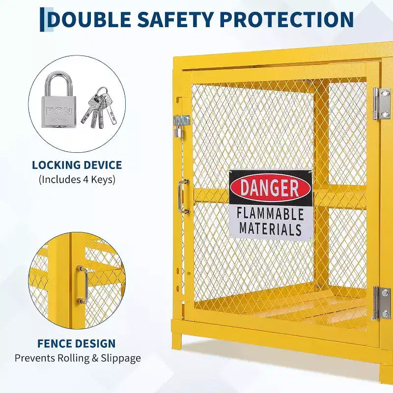 Armoire de stockage robuste pour 4 bouteilles de gaz, cage en acier thermolaqué verrouillable avec garde-corps, stockage compact de bonbonnes de propane de 31x30x35 pouces