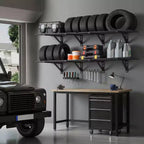 VEVOR Étagère de garage murale robuste à 2 niveaux, lot de 4 unités d'étagères murales en acier de 60 x 90 cm, 60 x 180 cm chacune, capacité de charge totale de 725 kg, noir