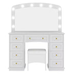 Coiffeuse Classique Whisen, Coiffeuse de Maquillage avec Miroir, Tabouret Rembourré et 9 Tiroirs de Rangement - Blanc