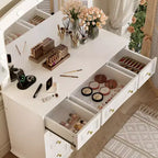 Coiffeuse Classique Whisen, Coiffeuse de Maquillage avec Miroir, Tabouret Rembourré et 9 Tiroirs de Rangement - Blanc