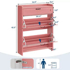 Meuble de rangement pour chaussures avec 2 tiroirs basculants, étagère à chaussures autoportante avec étagère réglable, organiseur de chaussures en bois dissimulé pour entrée, salon