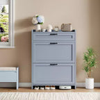 Meuble de rangement pour chaussures avec 2 tiroirs basculants, étagère à chaussures autoportante avec étagère réglable, organiseur de chaussures en bois dissimulé pour entrée, salon