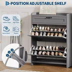 Meuble de rangement pour chaussures avec 2 tiroirs basculants, étagère à chaussures autoportante avec étagère réglable, organiseur de chaussures en bois dissimulé pour entrée, salon