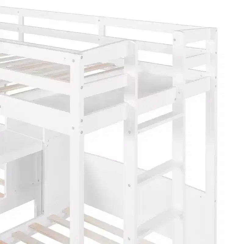 Lit superposé Whisen double/double et double avec bureau intégré et étagères de rangement, lampe de lecture, conception 3 lits en 1