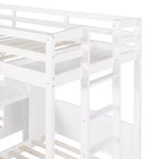 Lit superposé Whisen double/double et double avec bureau intégré et étagères de rangement, lampe de lecture, conception 3 lits en 1
