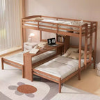 Lit superposé Whisen double/double et double avec bureau intégré et étagères de rangement, lampe de lecture, conception 3 lits en 1
