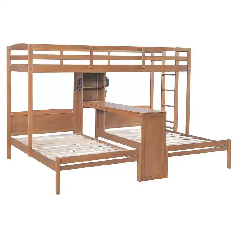 Lit superposé Whisen double/double et double avec bureau intégré et étagères de rangement, lampe de lecture, conception 3 lits en 1