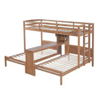 Lit superposé Whisen double/double et double avec bureau intégré et étagères de rangement, lampe de lecture, conception 3 lits en 1