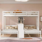 Lit superposé Whisen double/double et double avec bureau intégré et étagères de rangement, lampe de lecture, conception 3 lits en 1