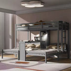 Lit superposé Whisen double/double et double avec bureau intégré et étagères de rangement, lampe de lecture, conception 3 lits en 1