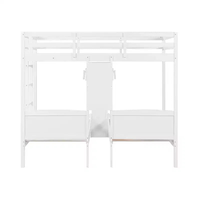 Lit superposé Whisen double/double et double avec bureau intégré et étagères de rangement, lampe de lecture, conception 3 lits en 1