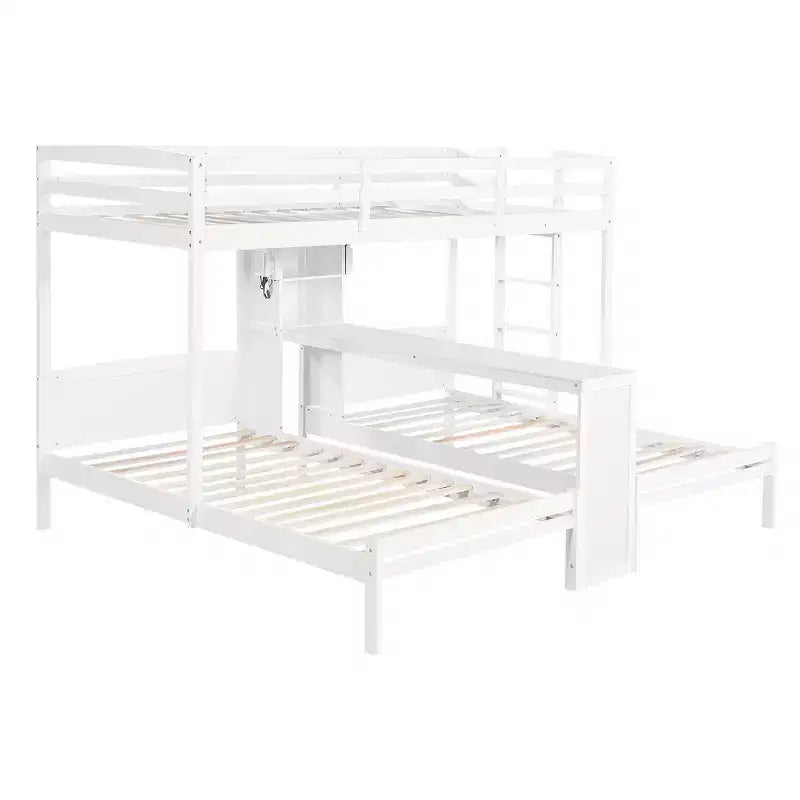 Lit superposé Whisen double/double et double avec bureau intégré et étagères de rangement, lampe de lecture, conception 3 lits en 1