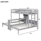 Lit superposé Whisen double/double et double avec bureau intégré et étagères de rangement, lampe de lecture, conception 3 lits en 1