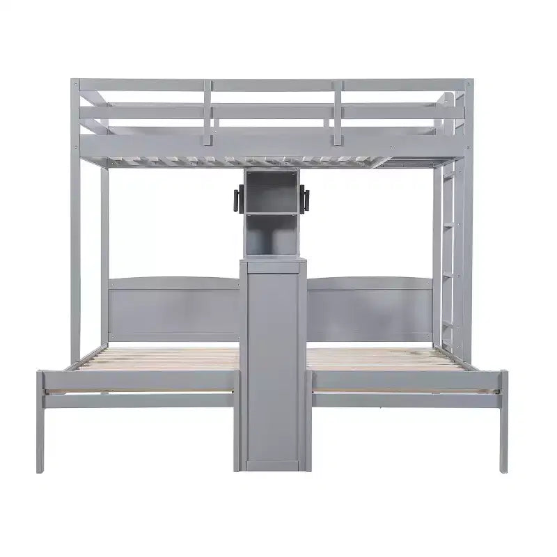 Lit superposé Whisen double/double et double avec bureau intégré et étagères de rangement, lampe de lecture, conception 3 lits en 1
