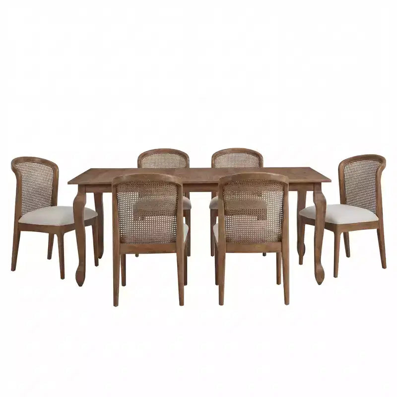 Ensemble de salle à manger extensible 7 pièces Christopher Knight Home Thaddea en bois d'hévéa avec chaises rembourrées en tissu et rotin