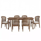 Ensemble de salle à manger extensible 7 pièces Christopher Knight Home Thaddea en bois d'hévéa avec chaises rembourrées en tissu et rotin