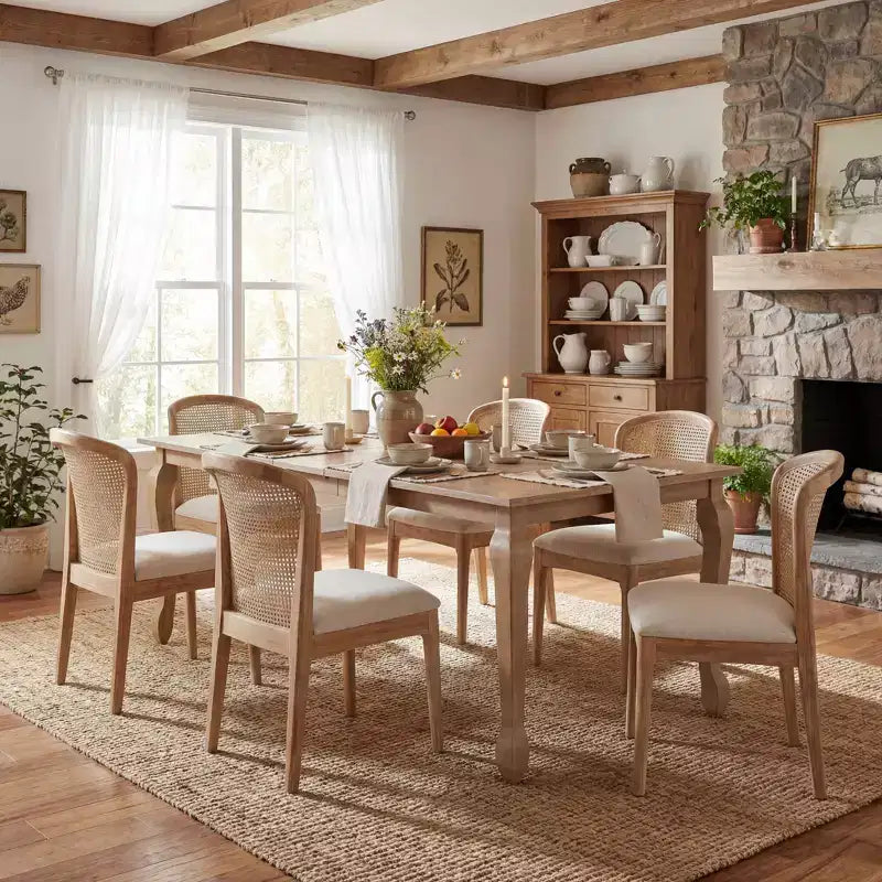 Ensemble de salle à manger extensible 7 pièces Christopher Knight Home Thaddea en bois d'hévéa avec chaises rembourrées en tissu et rotin
